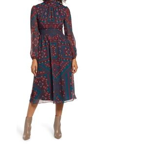 Julia Jordan Tile Print Mock Neck Long Sleeve Midi Dress Size 14
